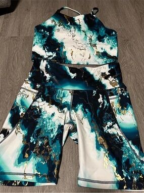 Old Navy Teal Black White Marble Athletic Shorts